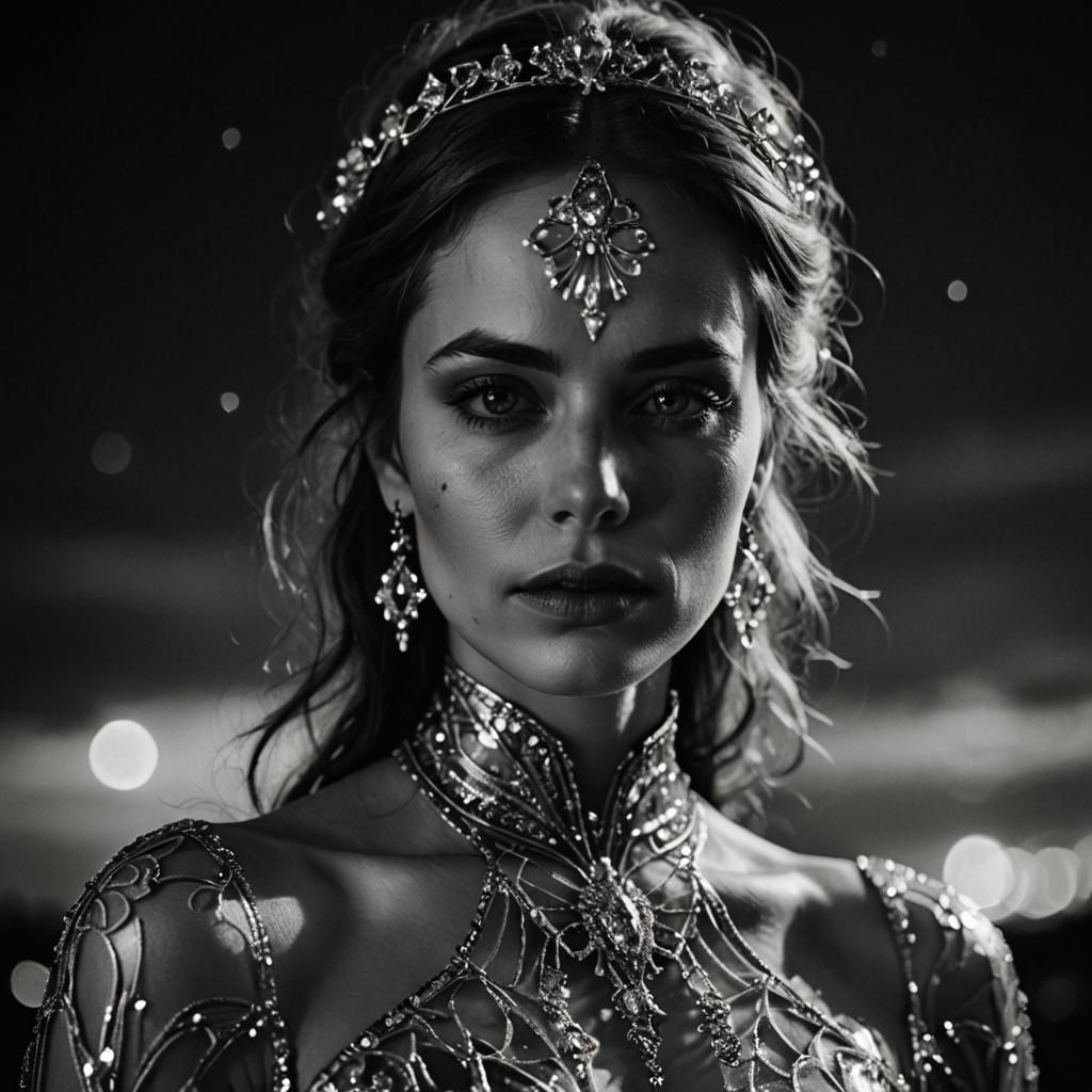 Monochrome Portrait of Woman in Glass Dress