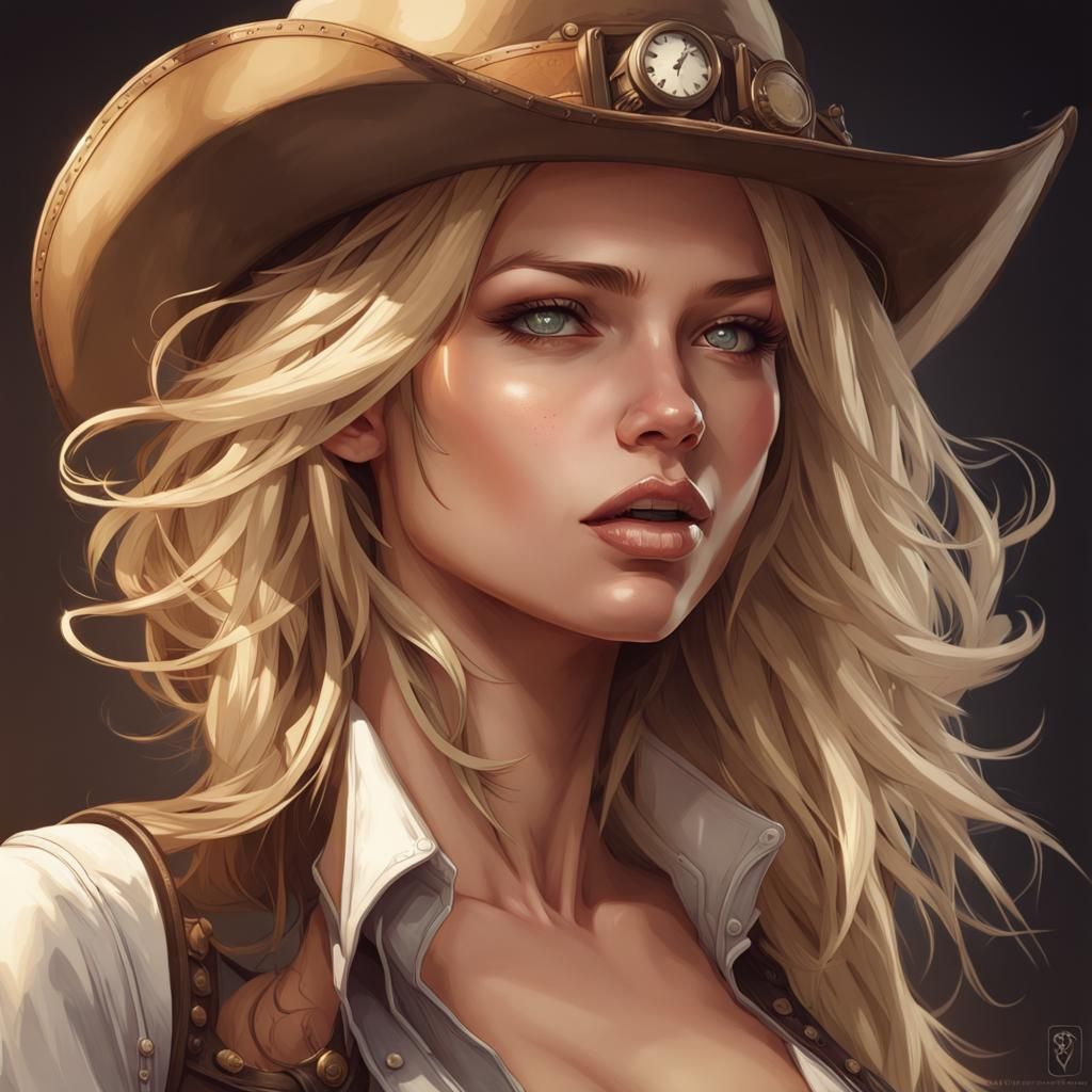 Steampunk Cowboy Portrait in Digital Art Style