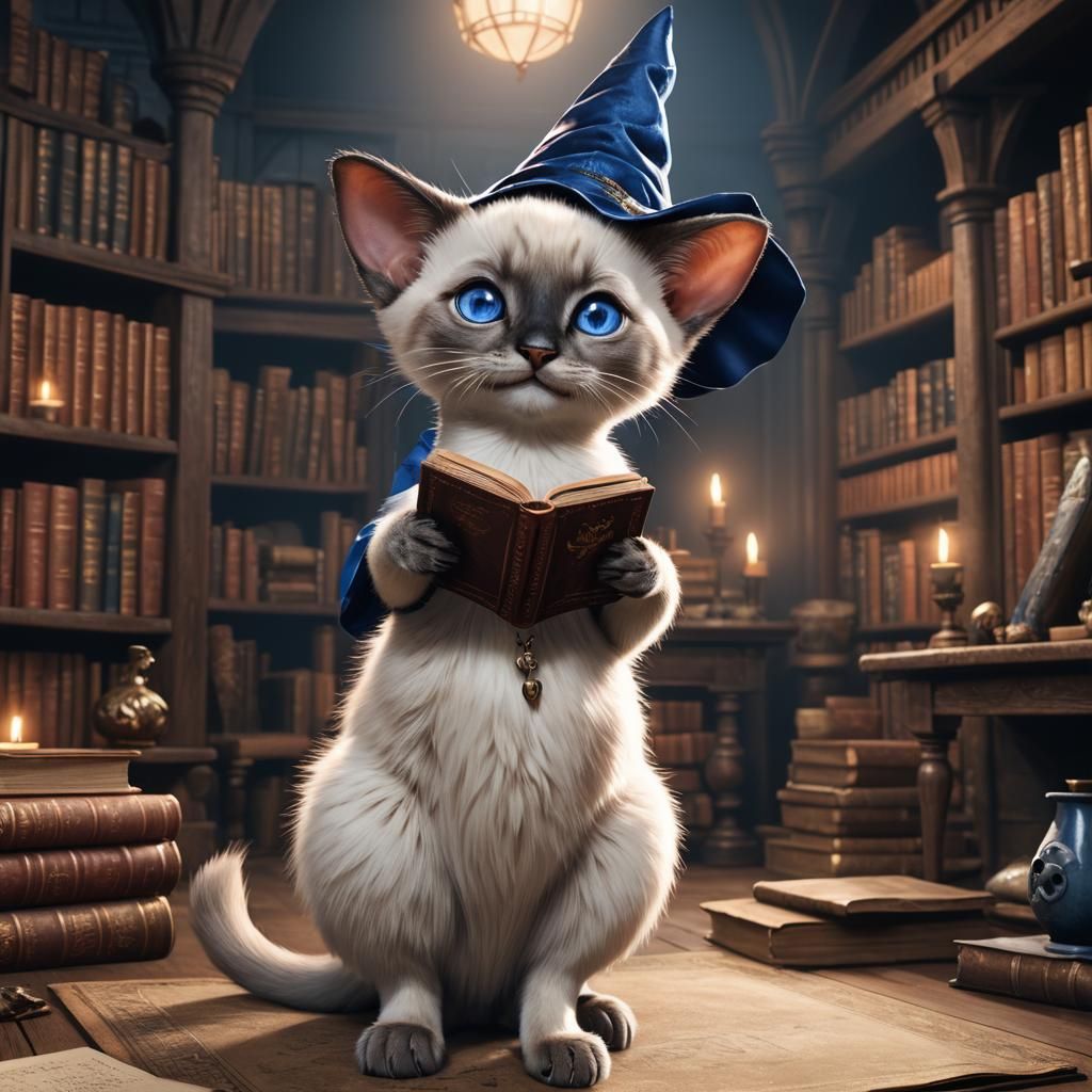 Siamese Kitten Witch at Magic School in Digital Art