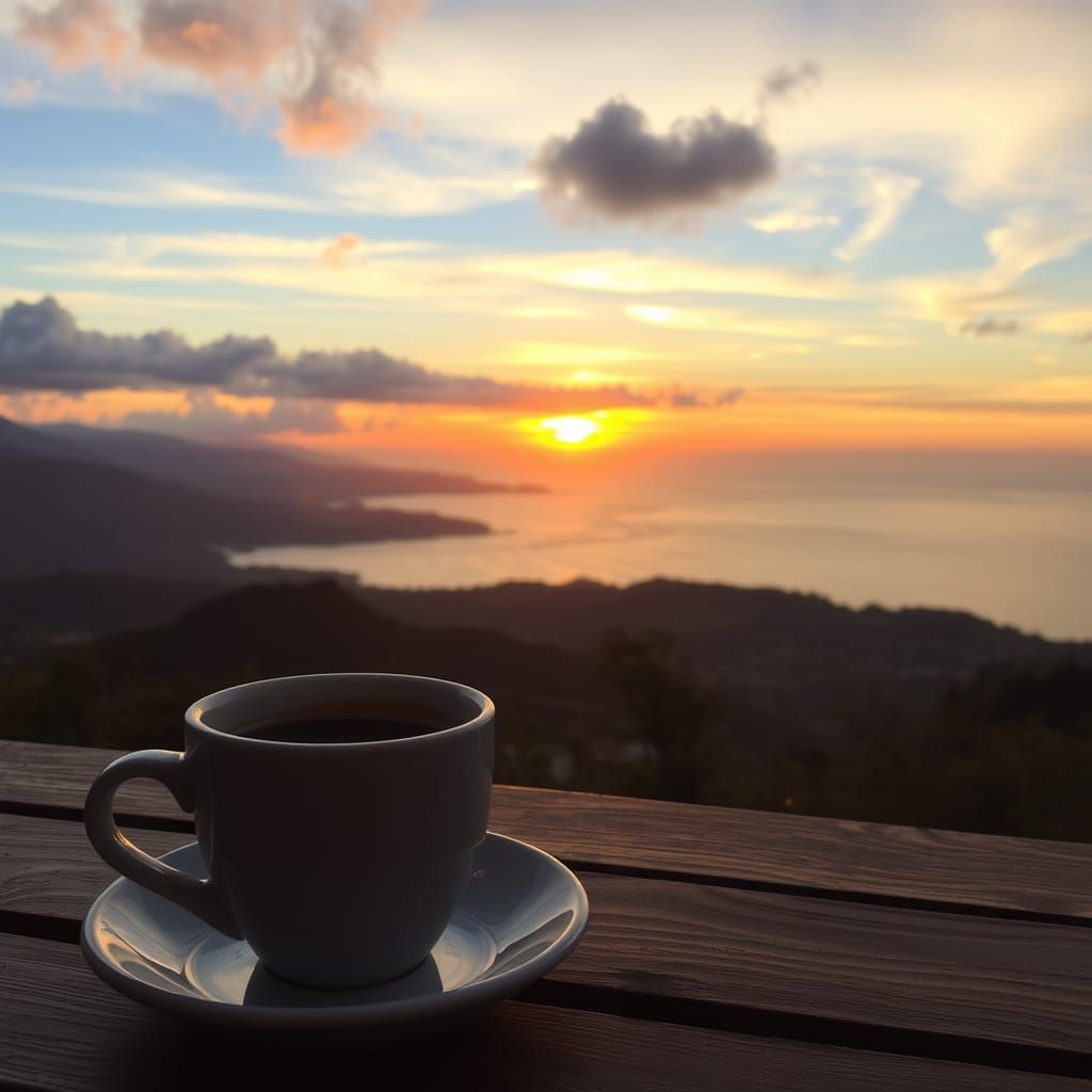 Peaceful Sunset Over Mountains and Sea
