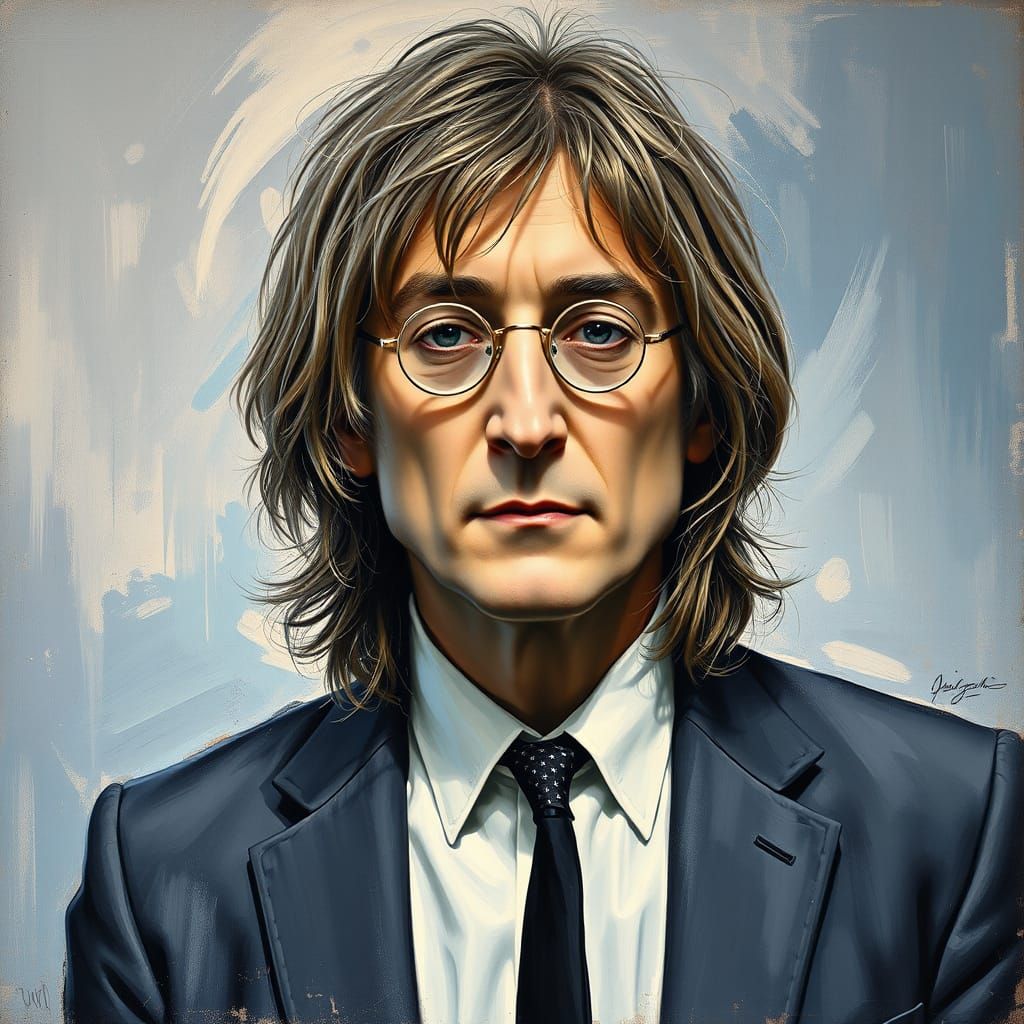 Middle-Aged John Lennon in Melancholic Oil Portrait
