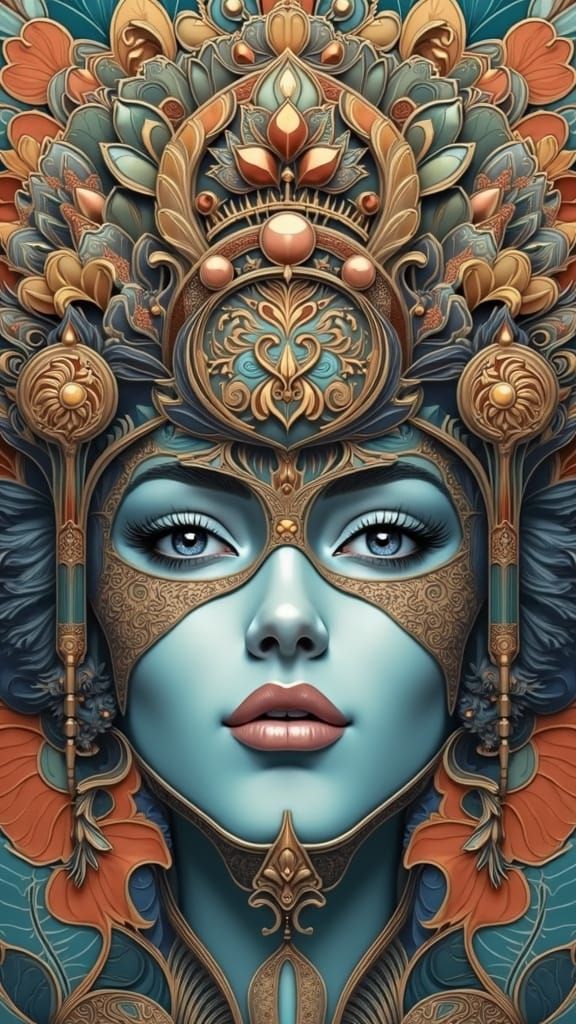 Art Deco Woman's Face in Hyperrealism