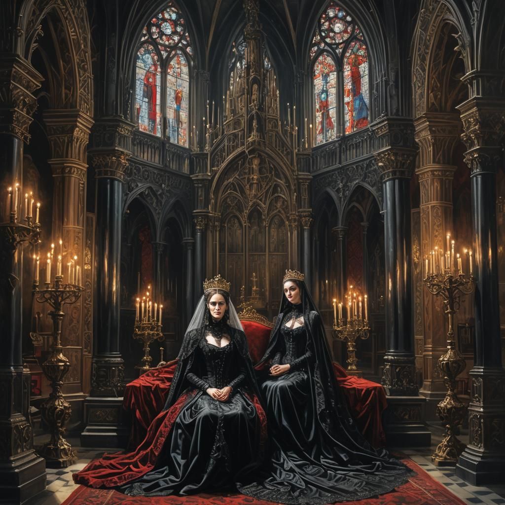 Gothic Queen in Mourning: An Ornate Oil Painting
