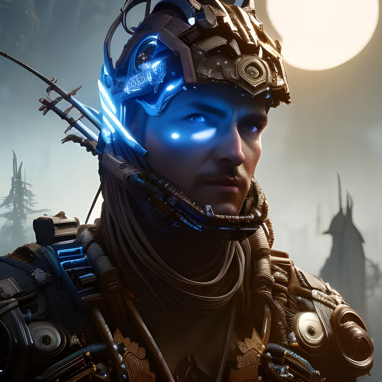 Dark Aether Warlock Portrait in Filigree Style