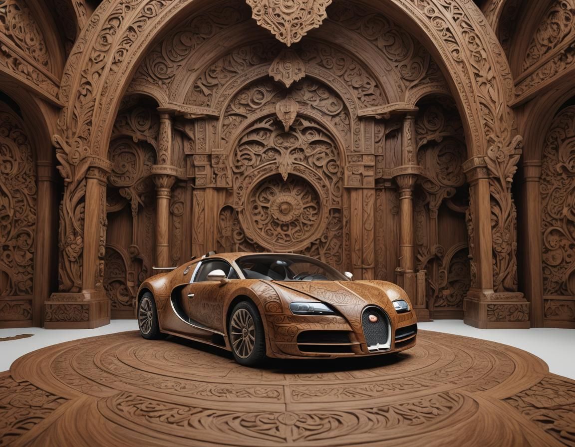 Carved Teak Wood Bugatti Veyron: Detailed Automotive Art