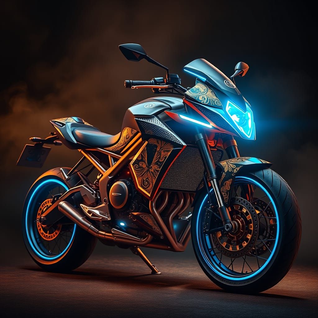 An awe-inspiring futuristic motorcycle design featuring intr...