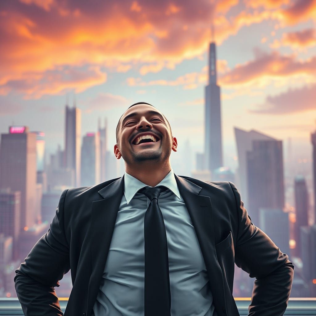 Dazzling Futuristic Corporate Utopia with Jubilant Businessm...