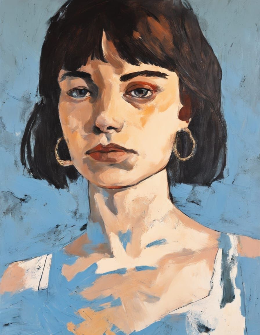 Emotive Young Woman Portrait in Expressionist Style