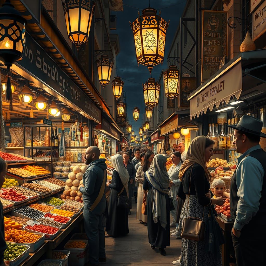 Hebrew Night Market in Jerusalem's Golden Glow