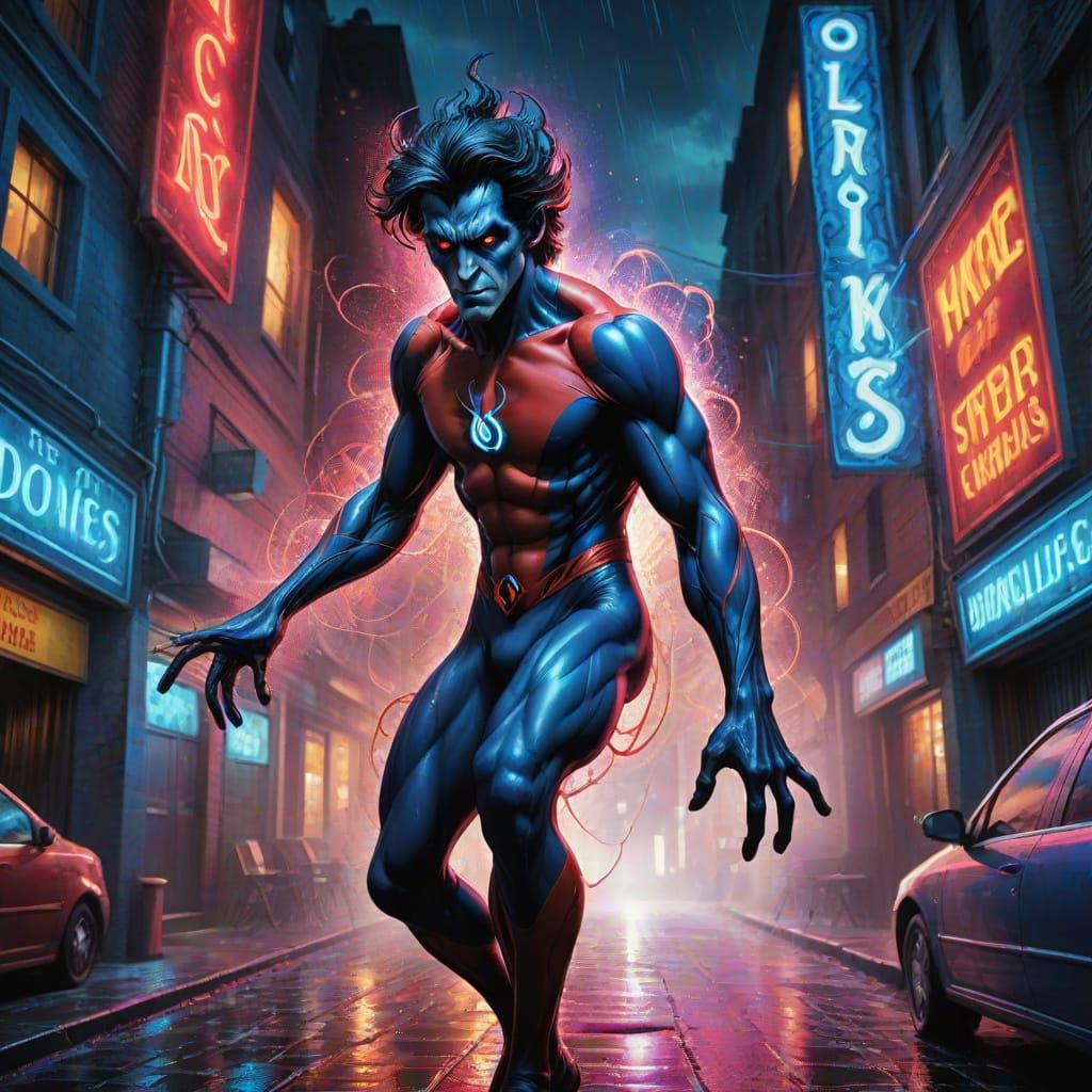 Nightcrawler Teleports in Vibrant Oil Painting Style
