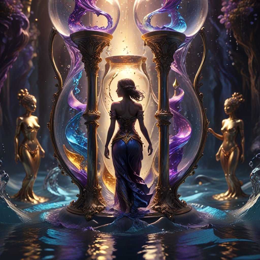 Hourglass of Miniature Humans: Fantasy Digital Art