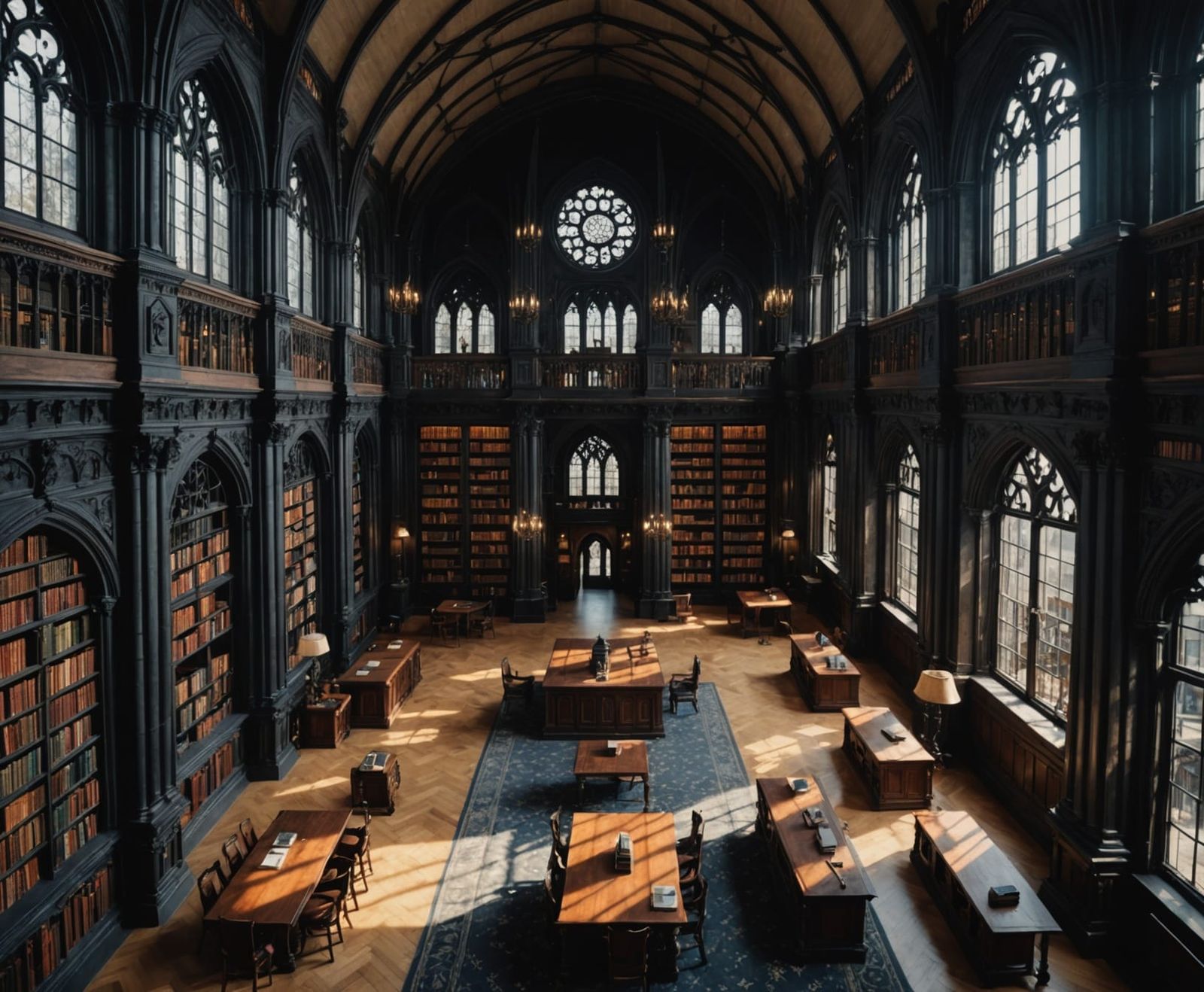 Gothic Library in Hyperrealistic Detail