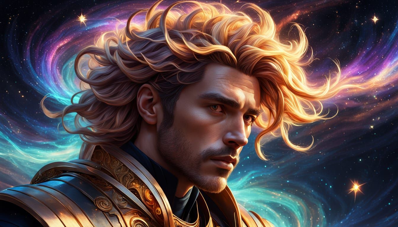 Golden Haired Man in Divine Cosmic Portrait