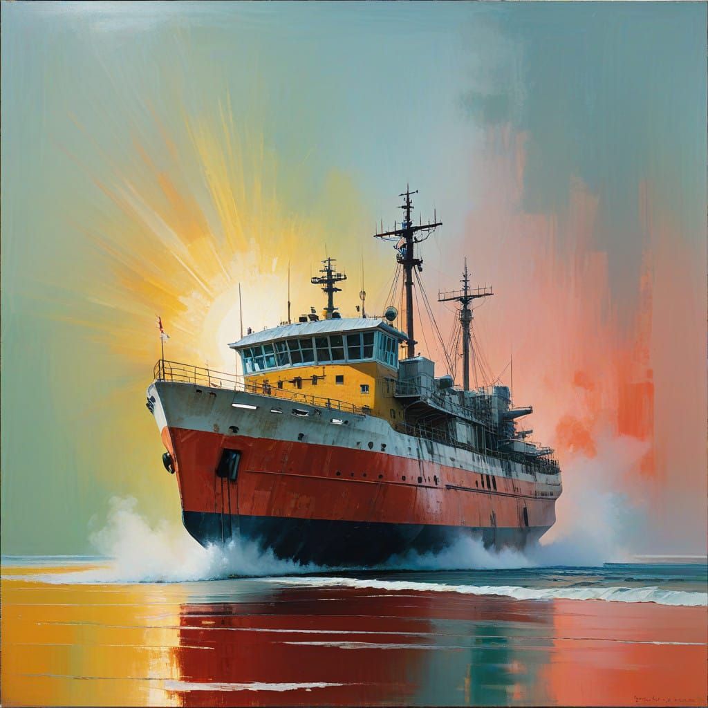 Ethereal Crystal Ship Sways to Celestial Music in Misty Ocea...