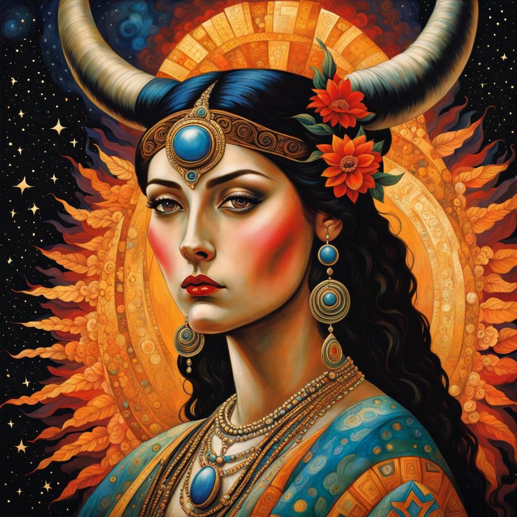 Taurus Goddess in Psychedelic Surrealist Style