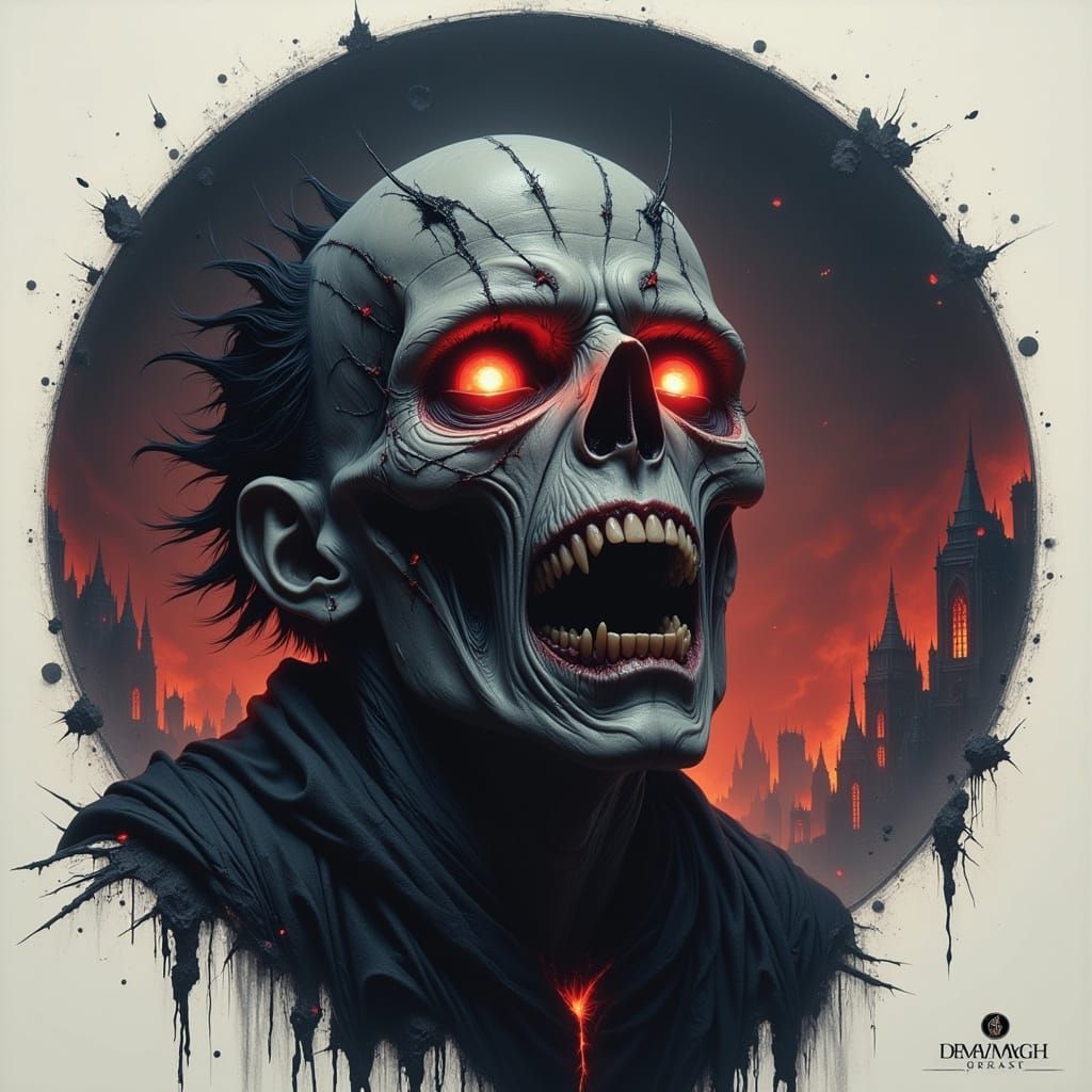 Terrifying Ghoul's Agonizing Scream in Gothic Style