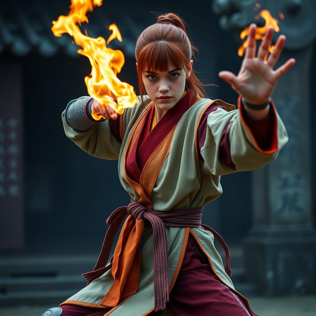 Fierce Warrior in Celadon and Maroon Armor