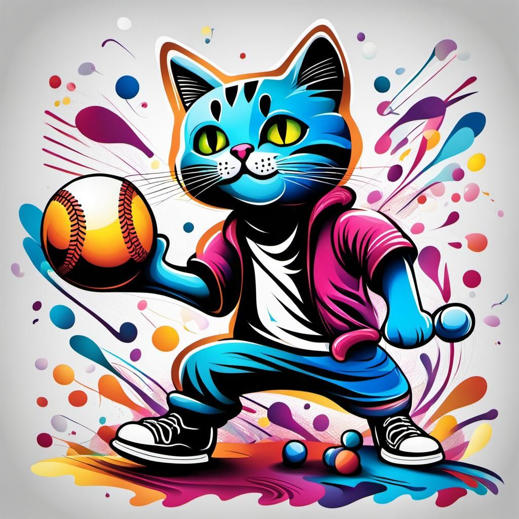 Cat Playing Baseball: Abstract Vector Zentangle Art
