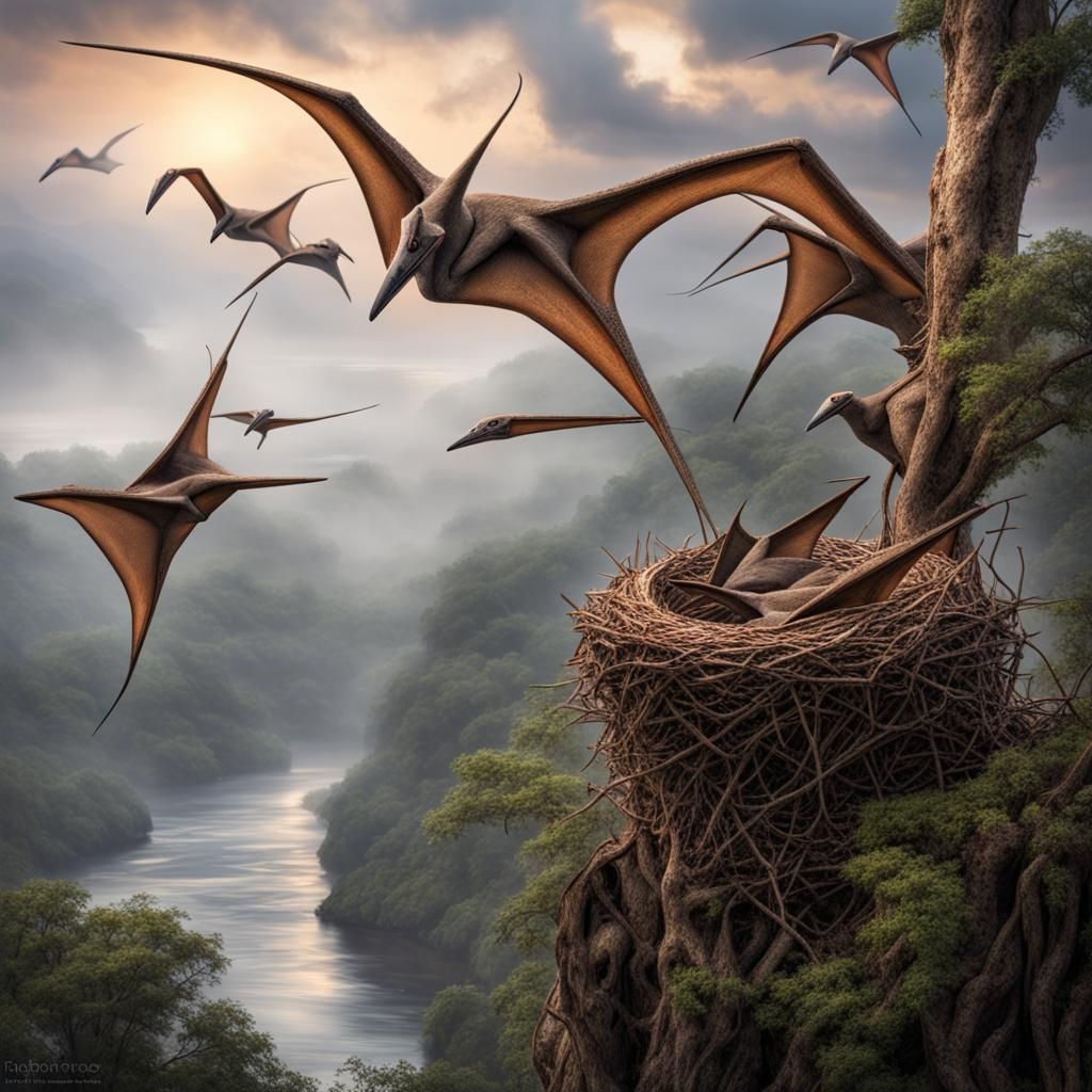 Hyperrealistic Pterodactyl Nest in Cinematic Lighting
