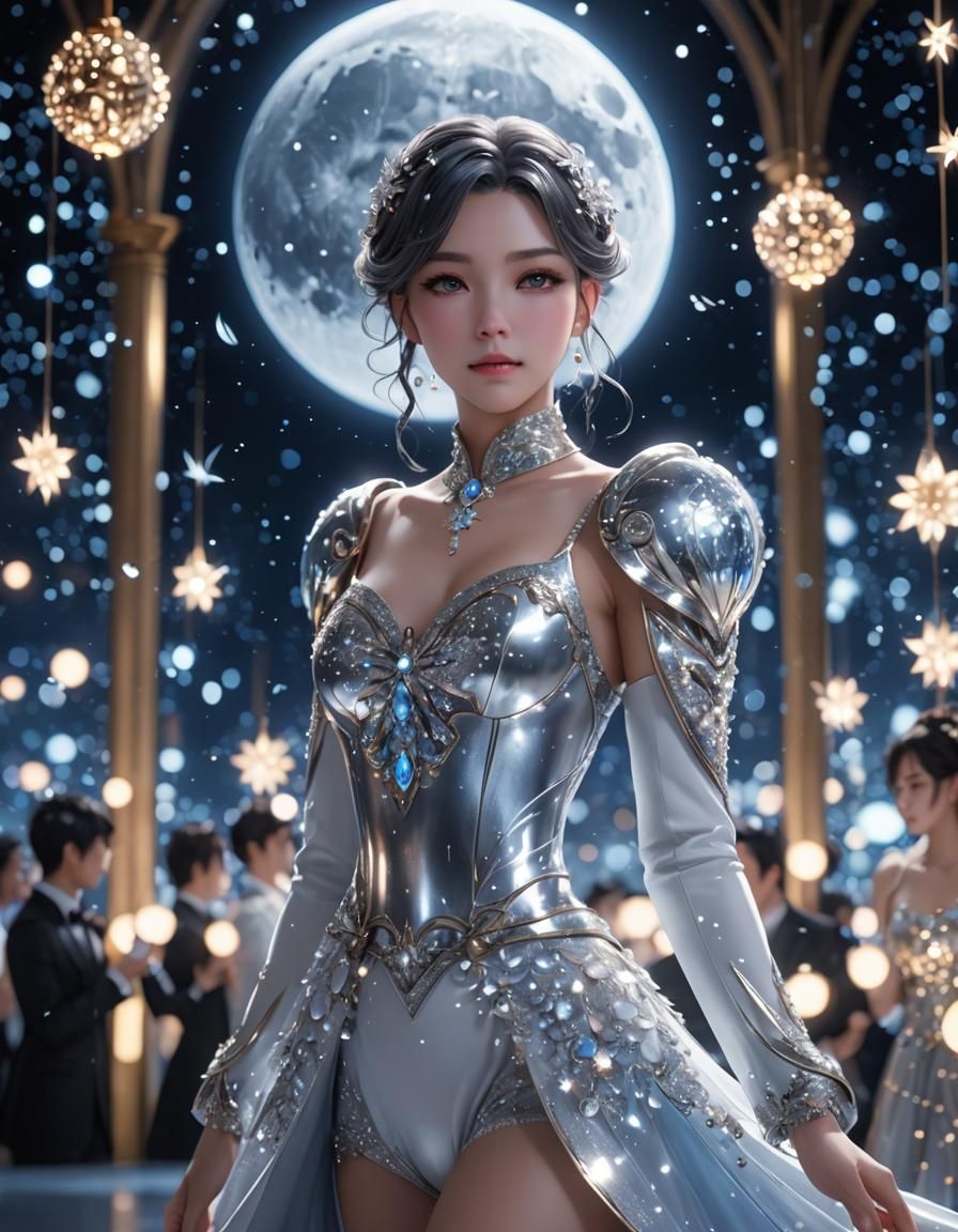 Elegant Ice Ballroom Suit in Anime Style