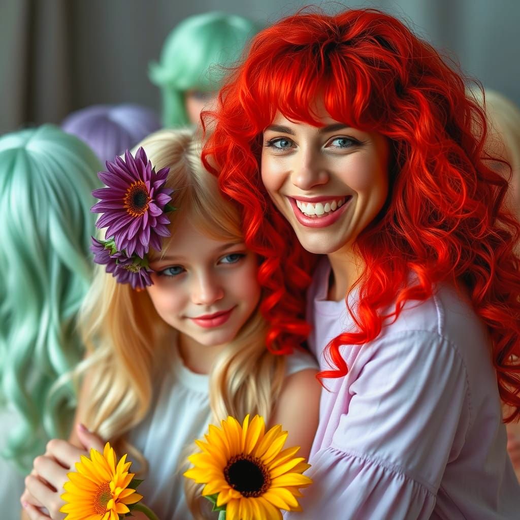 Crazy Red-Haired Woman Adorns Blonde Companion with Vibrant ...