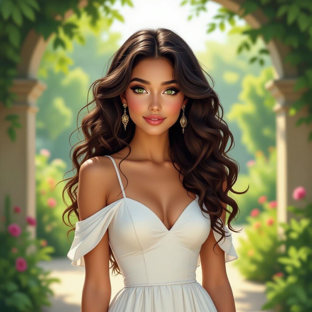 Sabreena in Lush Garden, Dreamy Fantasy Art