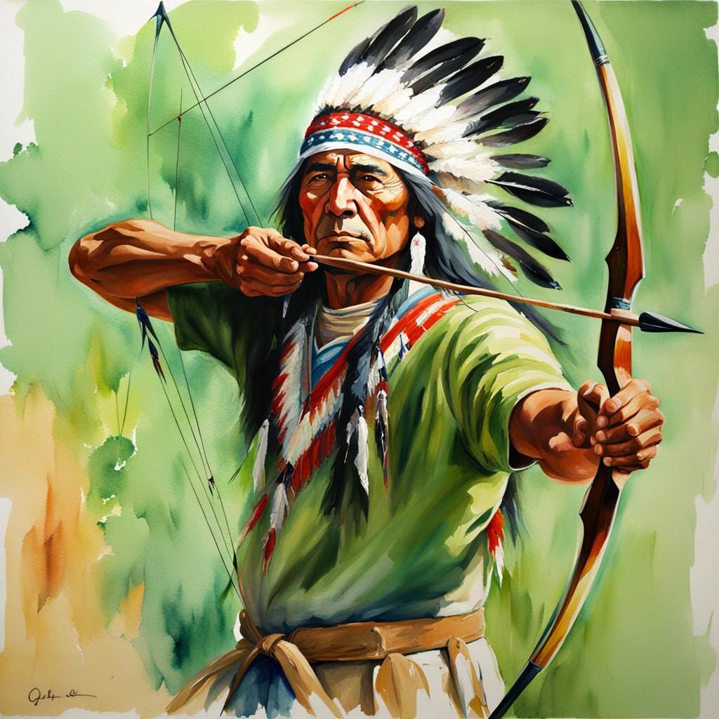 Native American Archer in Oil and Watercolor