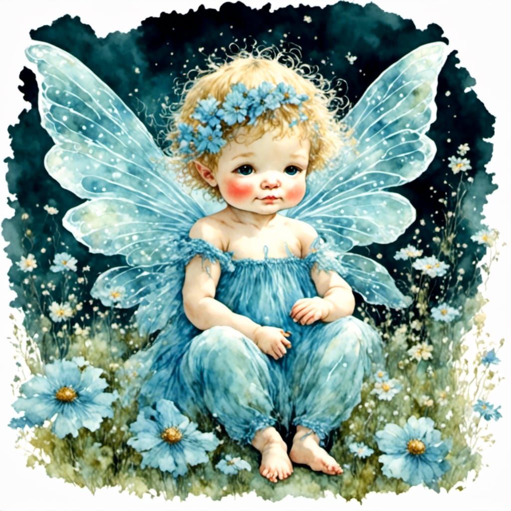 Baby Fairy Boy with Translucent Wings on Flower