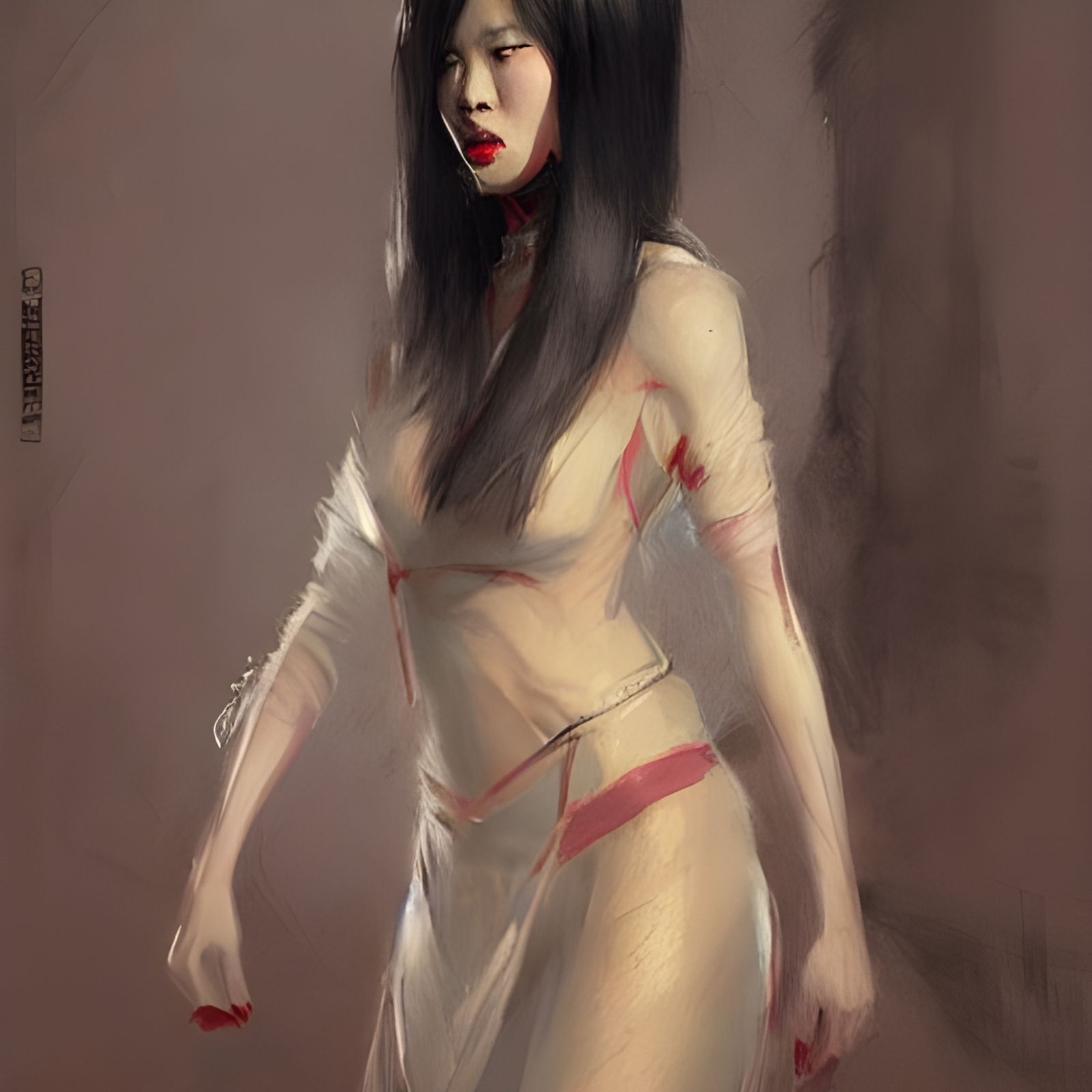 Sinister Asian Woman Portrait in Digital Art Style