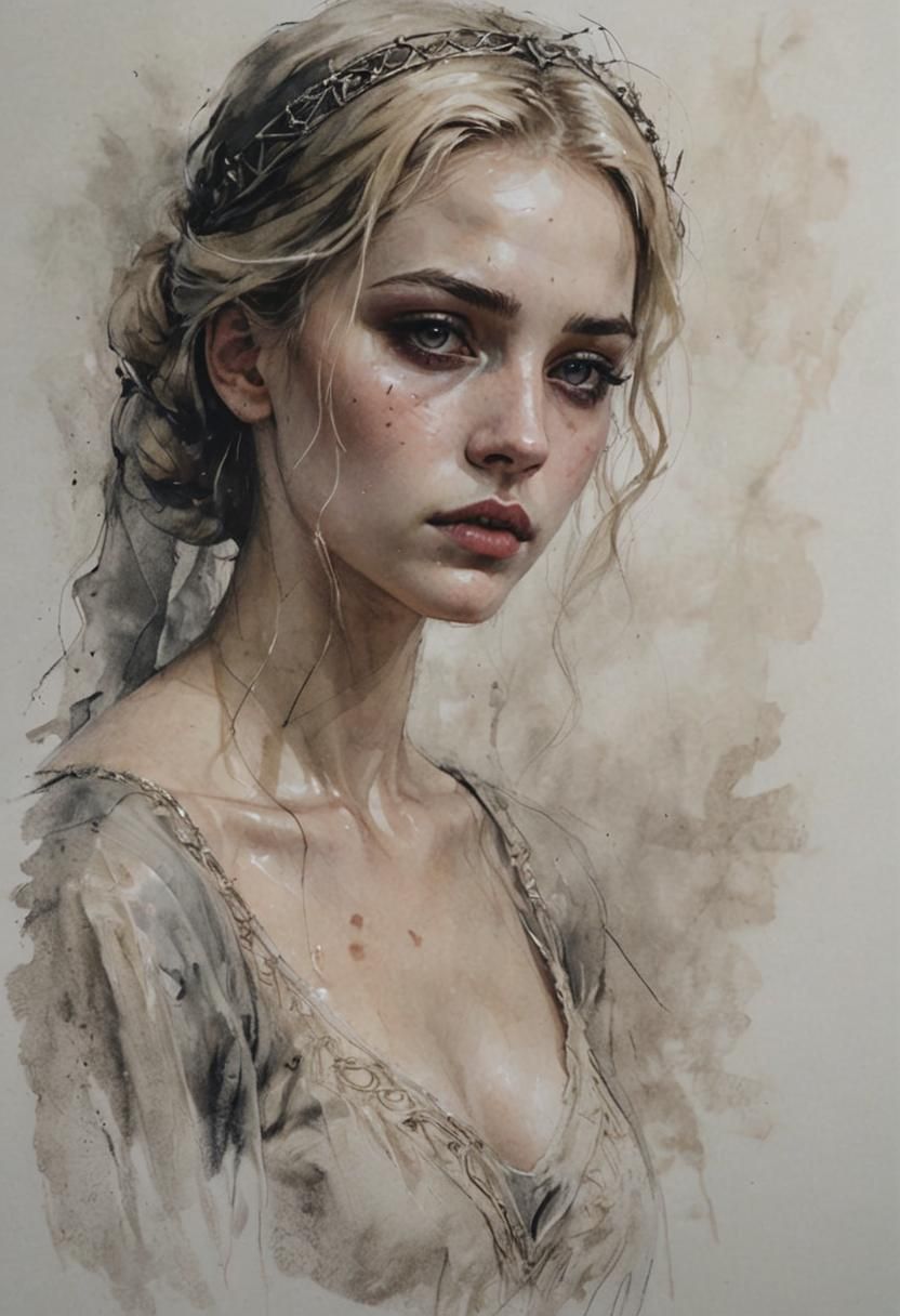 Medieval Singer Portrait in Charcoal Sketch Style