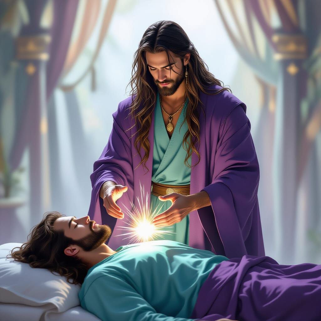 Ethereal Healer Channels Light in Surreal Scene