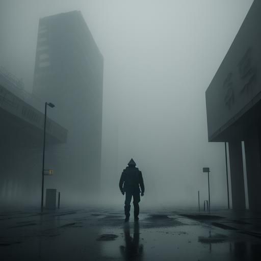 Dystopian Futurism: Rain-Soaked Streets in a Ruined City