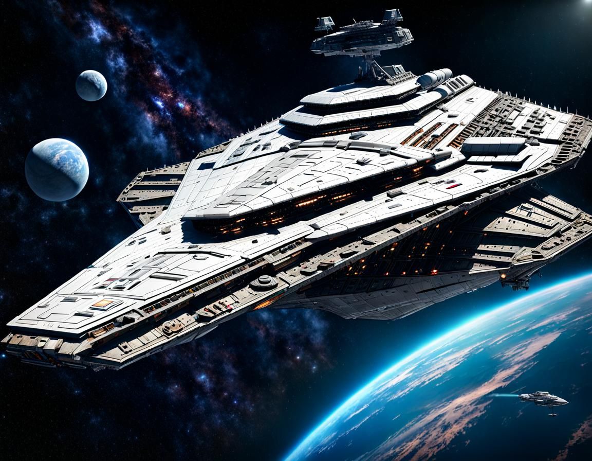 Science Fiction Star Destroyer in Detailed Orbit