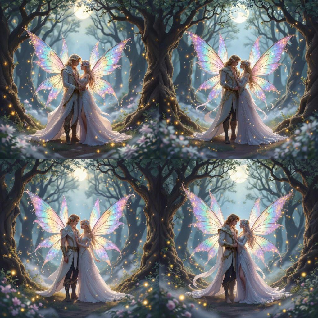 Enchanting Elven Couple in Moonlit Forest