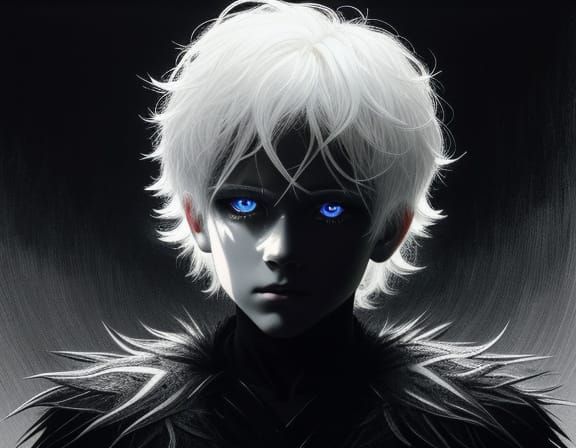 Boy with Spectral Aura in Scratchboard Art Style