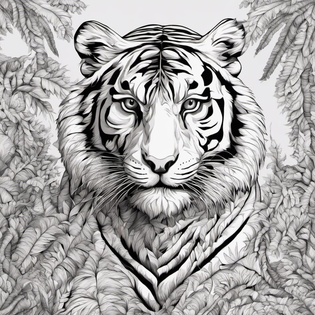Tiger in Jungle with Abstract Fractal Design