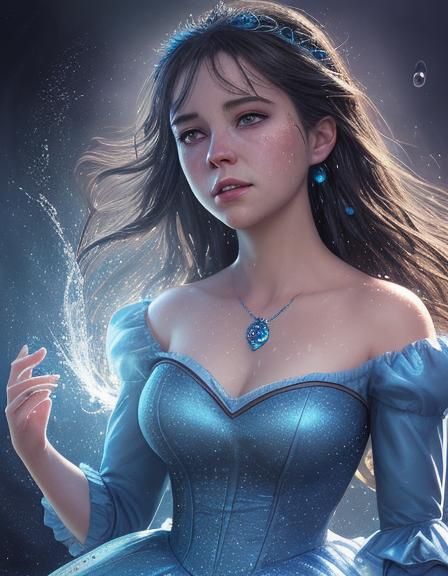 Hyperrealistic Cinderella with Shining Eyes in Splash Art