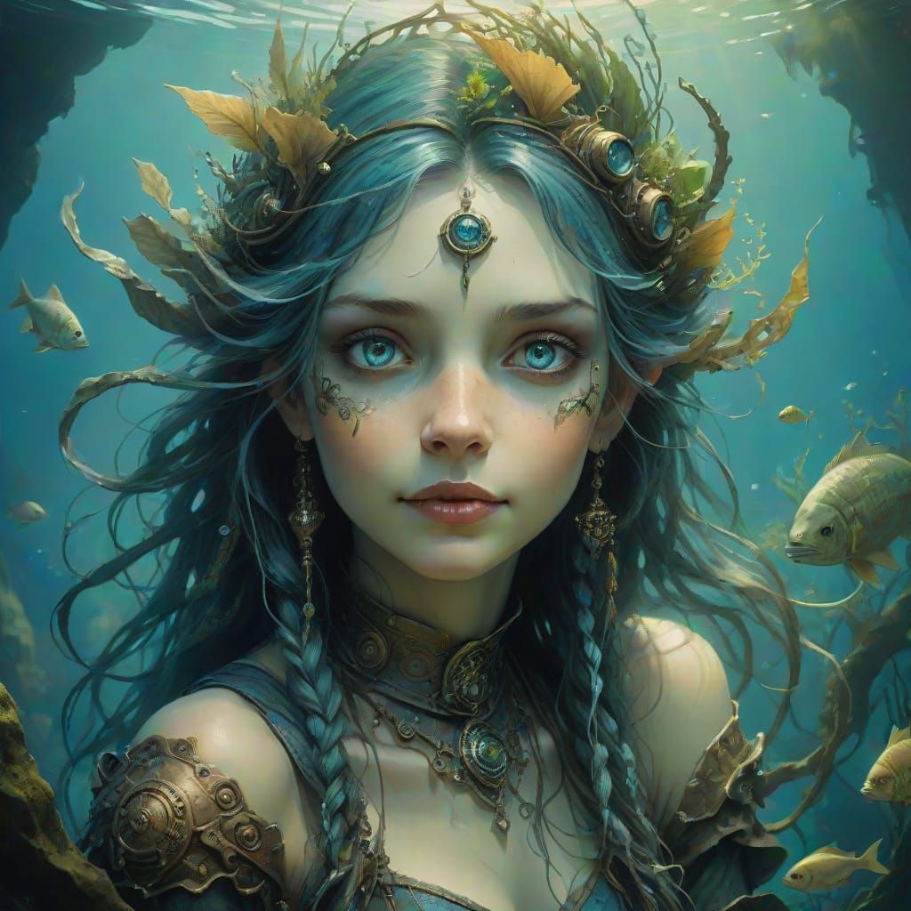 Une jolie sirène  beaux yeux, jolie sourire, styl:e speampun...