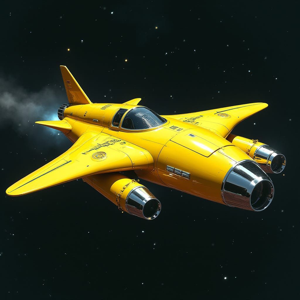 Futuristic Yellow Hovercraft Cruises Through Starry Space