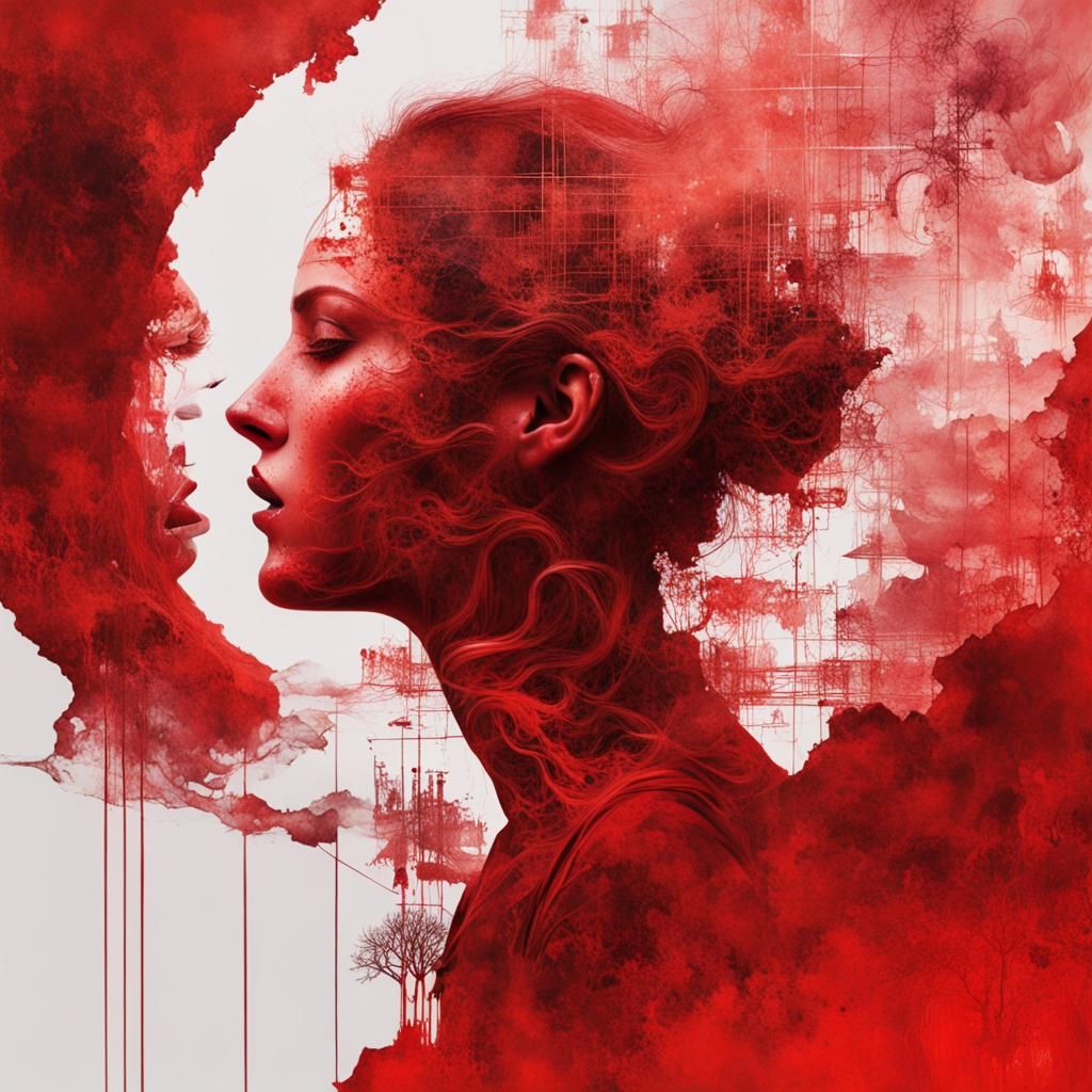 Monochromatic Red Double Exposure Art