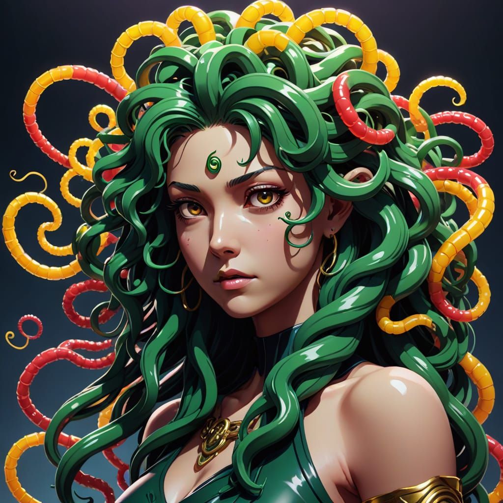 Medusa with gummy worm hair