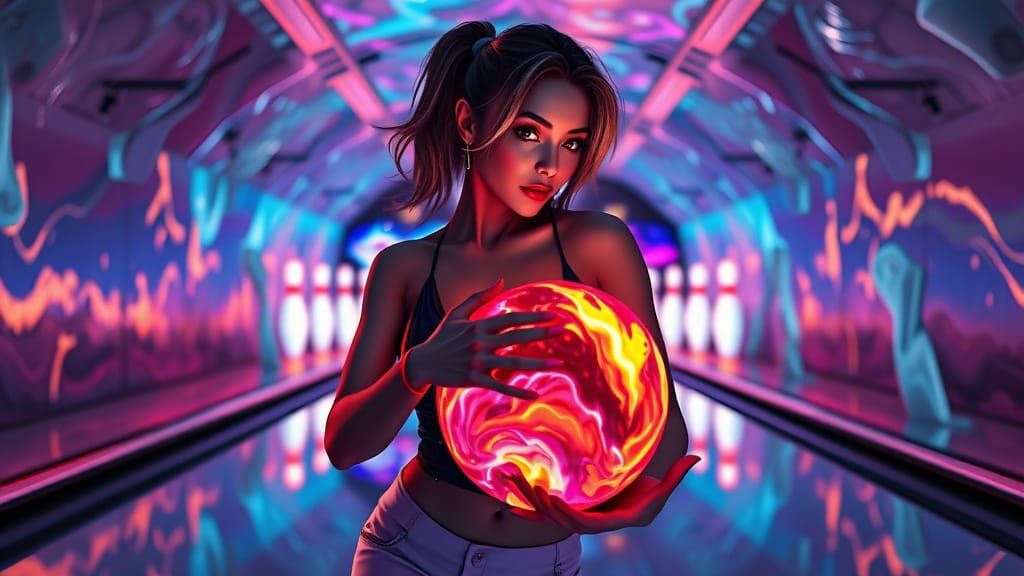 Futuristic Woman Bowling with Plasma Ball