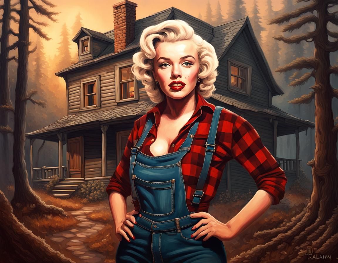 Lumberjack Woman Portrait in Oil Paint Style
