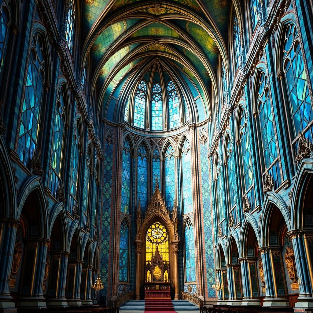 Labradorite Mosaic Cathedral in Art Nouveau Style
