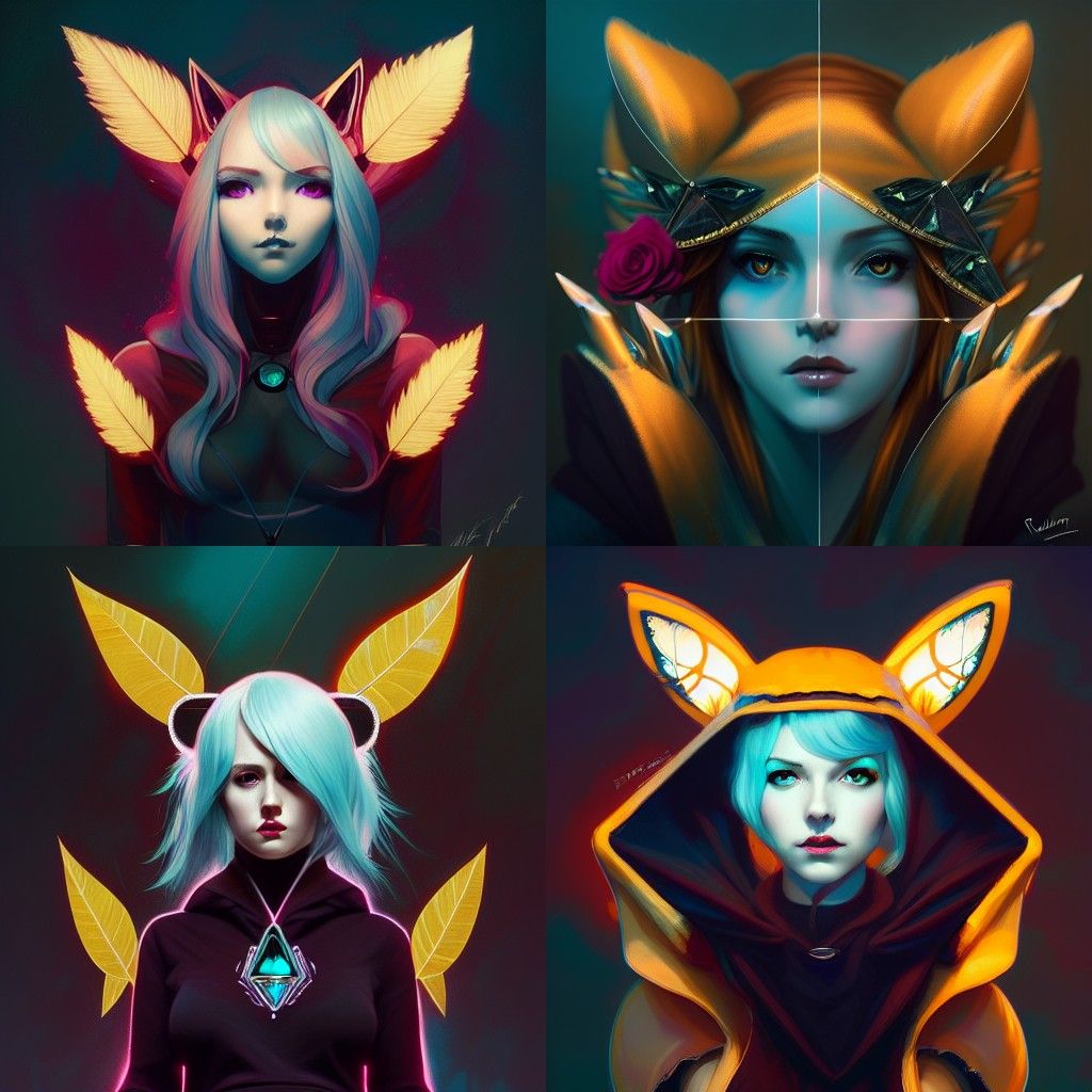 Robotic Fox Girl Portrait with Aquamarine Hoodie
