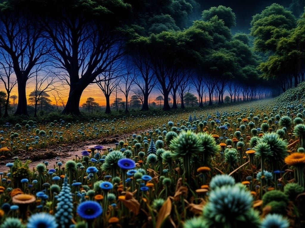 Dreamy Watercolor Twilight Landscape