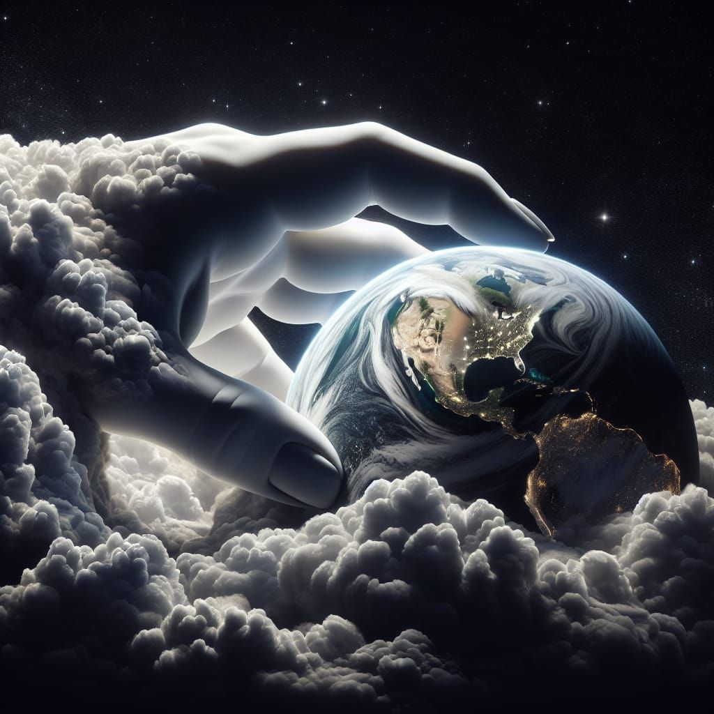 God's hand holding the Earth