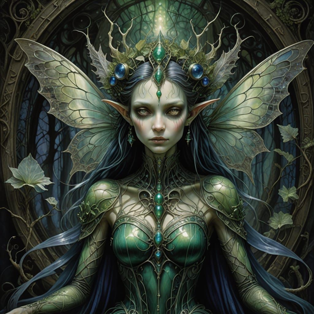 Ethereal Elven Goddess Amidst Fractal Geometry and Whirling ...