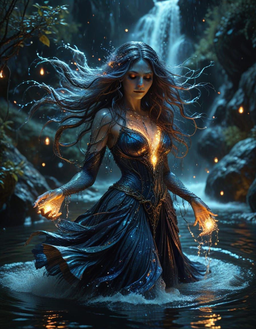 Ethereal River Witch in Dark Fantasy Style
