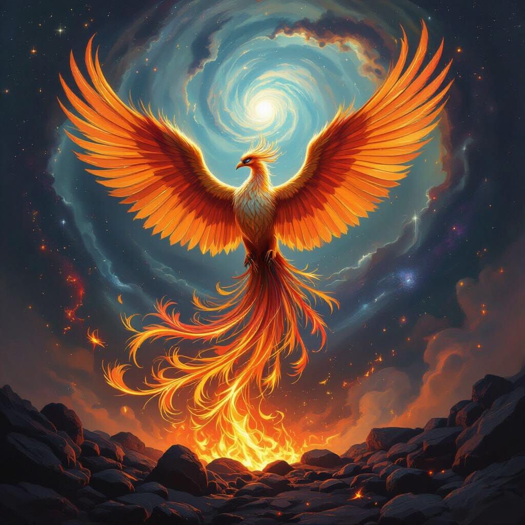 Majestic Phoenix Rising from Cosmic Embers